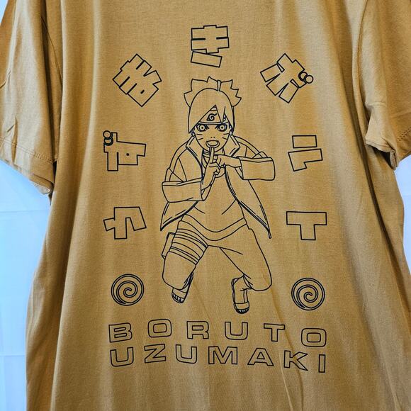 Naruto Shippuden Boruto Uzumaki Anime Gold Beige Short Sleeve Shirt Large - Picture 3 of 6